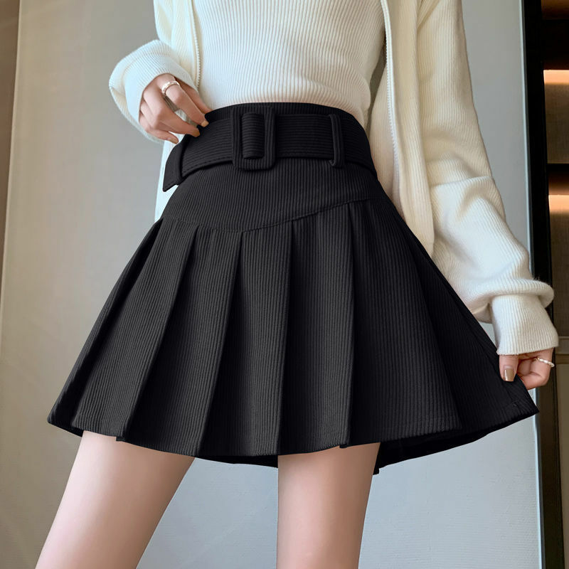 Corduroy Pleated Skirts Women Autumn High Waist All-match Elegant Юбка Женская Preppy Style Retro Solid Folds Design Hot Sale