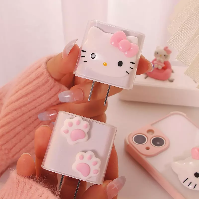 Sanrio-funda protectora para teléfono móvil, carcasa con Cable de datos antirrotura de Apple, cargador de 18/20W, cuerda de bobinado, regalo decorativo de Hello Kitty