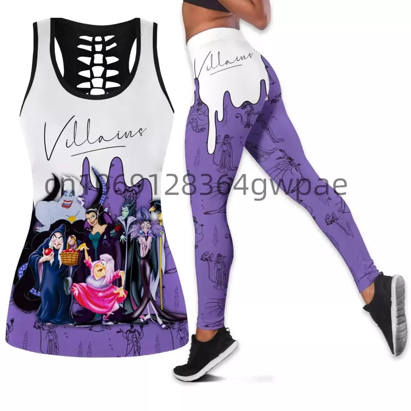Maleficent cattivi donne libro Hollow Vest + donne Leggings Yoga Suit Fitness Leggings tuta sportiva Disney canotta Legging Set