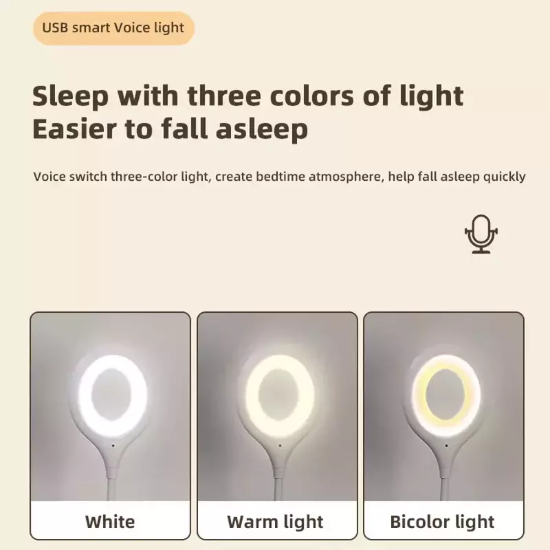 Luz noturna com controle de voz em chinês/inglês para casa inteligente Sensor de som corporal com economia de energia Lâmpada de atmosfera Usb