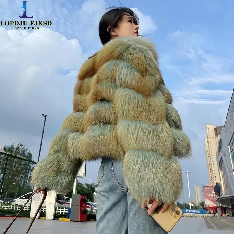 Faux Fox Pelzmantel für Frauen, O-Ausschnitt kurze Jacke, dicke warme Kleidung, offene Stiche, hohe Qualität, Herbst und Winter, 2023