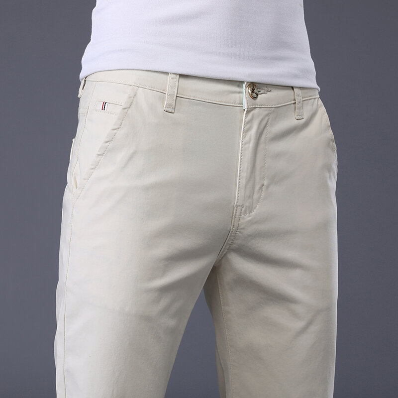 7 cores dos homens clássico cor sólida verão calças casuais finas moda de negócios de algodão stretch calças da marca slim masculino