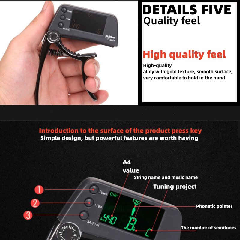 Professional Guitar Tuner - Capo 2 In 1 Equipment Combination LED Display for Acoustic Electric Guitars, Bass, Ukelele