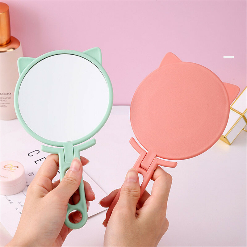 Handheld Makeup Mirror High Appearance Portable Travel Mirror  Folding Handle Makeup Mirror Student Dormitory Small Mirror