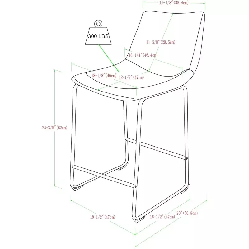 Set 2 kursi kulit imitasi tanpa lengan kursi konter hitam kargo gratis Café furnitur