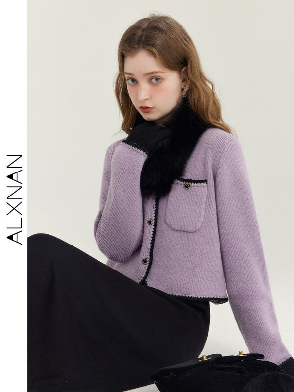 ALXNAN Elegant Suspender Dress Suit Women's 2024 Small Fragrance Knitted Cardigan Midi Slim Black Dress Sold Separate T01012