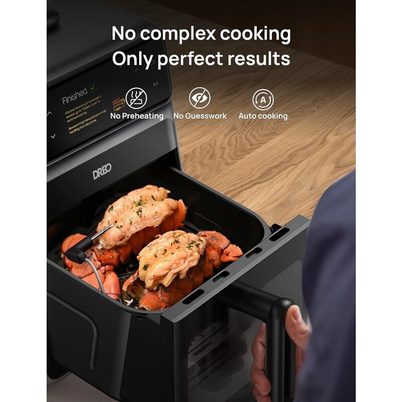 Fritadeira Air Fryer com Cook Probe Fogão Inteligente, Fritadeira Air, Atomizador de água, 3 Modos de Cozinha Profissional