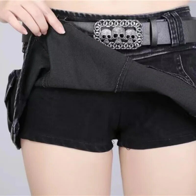 JMPRS-minifalda de cintura baja Harajuku con cinturón para Mujer, Faldas vaqueras con fajas negras sexys, ropa de discoteca Punk Grunge