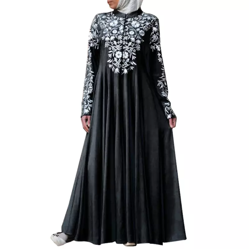 Gaun lengan panjang kebangsaan bunga wanita gaun Arab baju kasual Islami Muslim trifkiye
