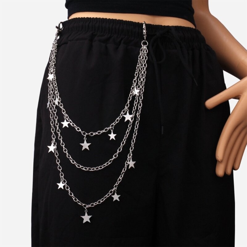 Cadena cintura estrella metálica para mujer, colgante cadena para pantalones los años decoraciones cintura