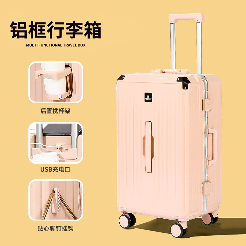 PLUENLI-maleta de viaje con marco de aluminio para mujer, maleta con ruedas universales silenciosas, con cerradura de combinación, nueva