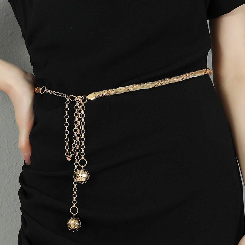 Elegante cinturón de Metal ajustable para niñas, decoración de vestido de borla Vintage, pretina delgada, Coreano