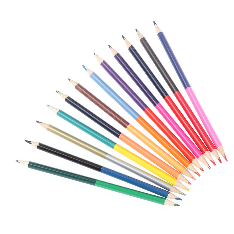 Crayon arc-en-ciel bicolore, crayon de noyau, papeterie, graffiti, dessin, outil de peinture, bureau, fournitures scolaires, 12 pièces