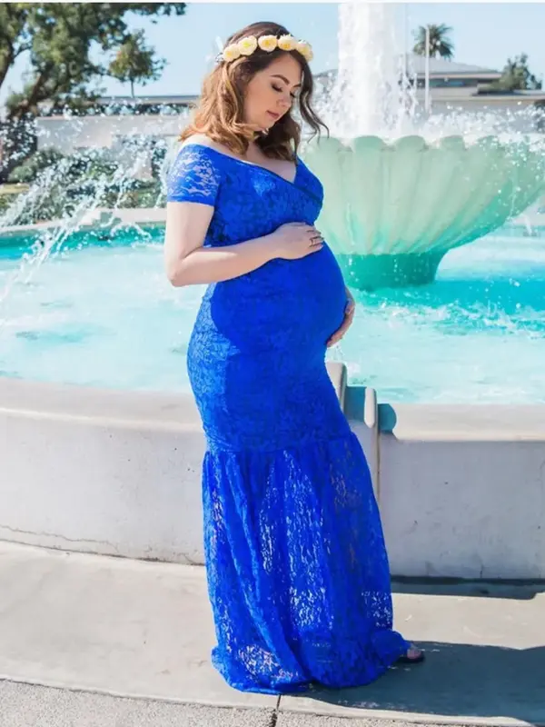 Платье-Русалка для беременных кружевное, с коротким рукавом