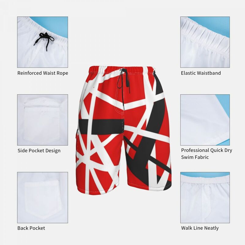 Van Halen-pantalones cortos de tablero EVH 5150, bañadores de rayas, cintura elástica, diseño clásico, talla grande