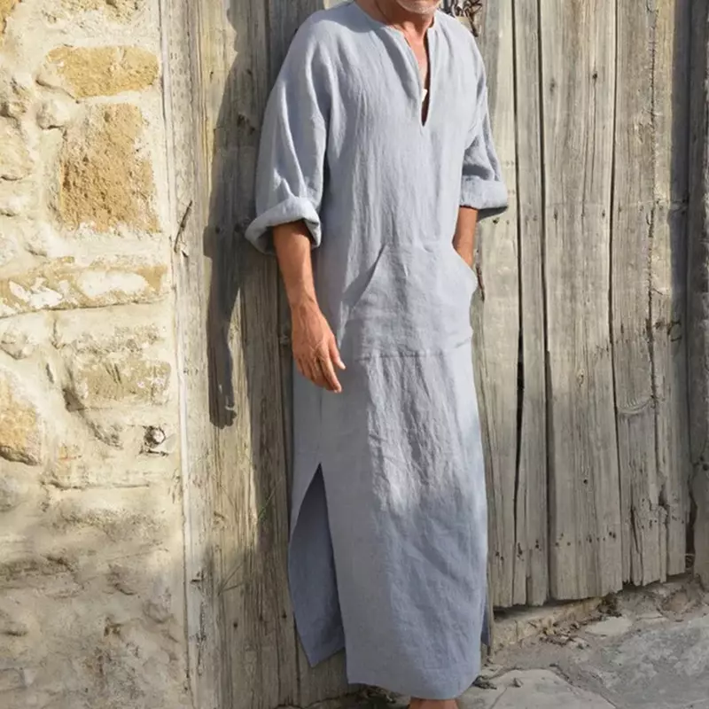 Vestido largo de lino y algodón para hombre, ropa islámica de Oriente Medio, talla grande 5XL