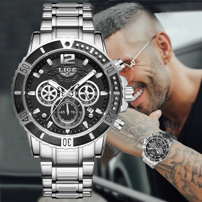 Nowy LIGE moda męskie zegarki luksusowe oryginalne zegarki kwarcowe sportowe wojskowe zegarek na rękę dla mężczyzny wodoodporny zegar ze stali