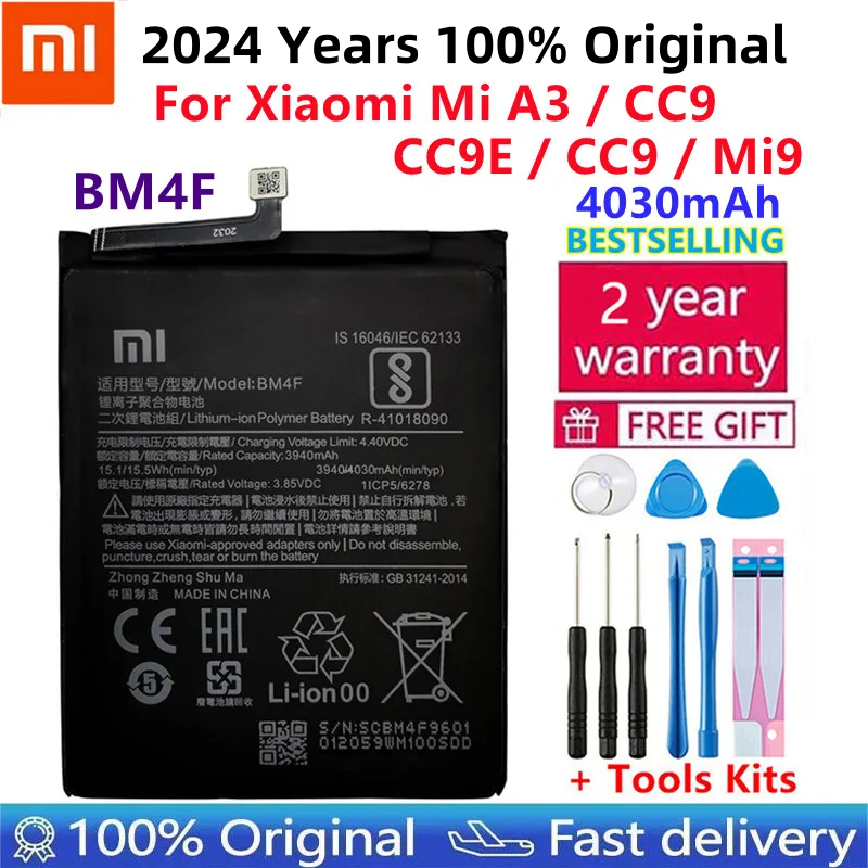 Batterie de téléphone de remplacement pour Xiaomi, Mi BM4F, Mi A3, CC9, CC9E, CC9, ata 9 Lite 24.com, outils cadeaux, 100% d'origine, nouveau