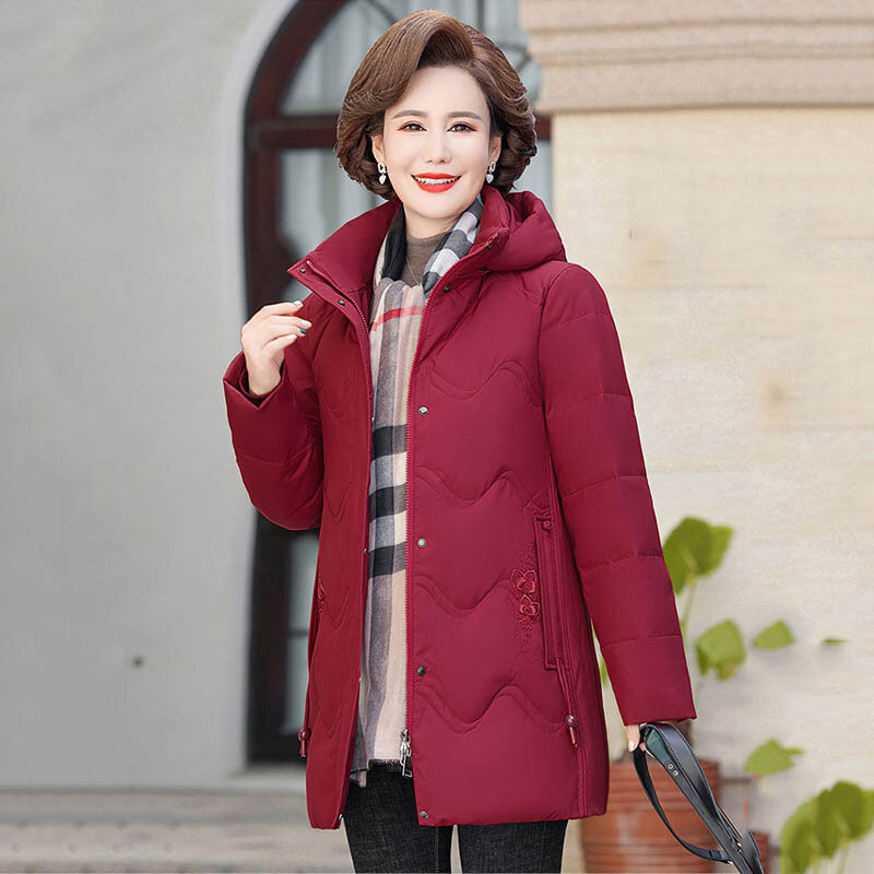 女性の白いダックダウンコート,長いカジュアルな暖かいコート,中年の女性のファッション,母,冬,新しい