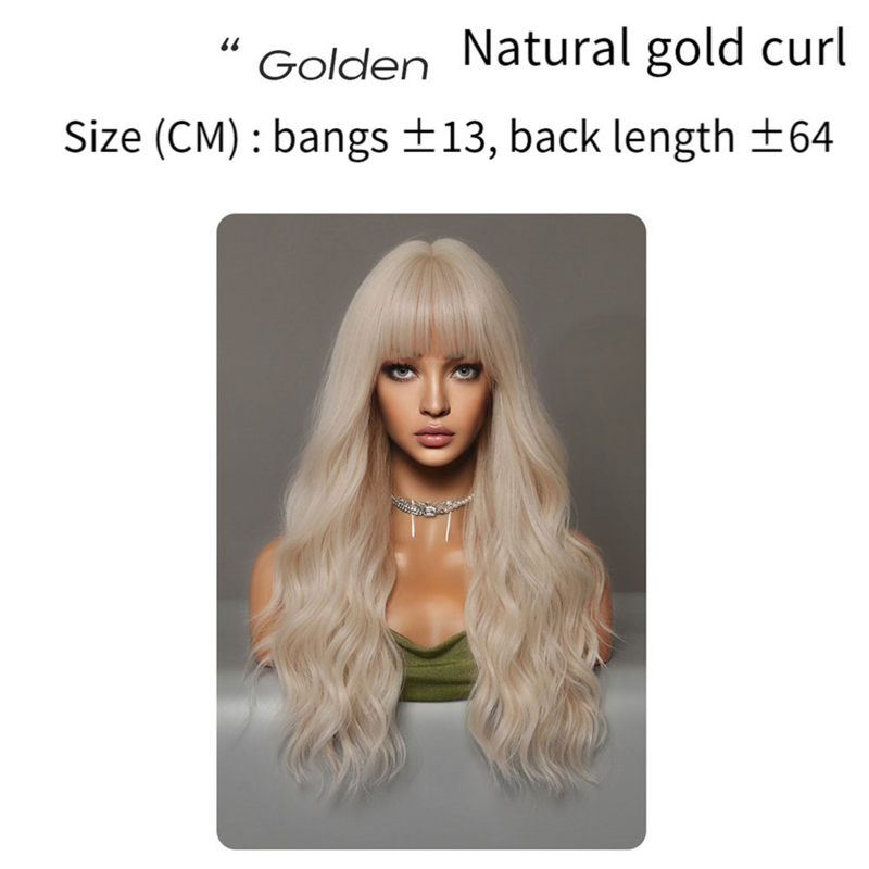 Natural Gold 64cm Wig Female Long Curly Hair Big Wave Curly Hair Whole Top Full Head Set Natural Wig