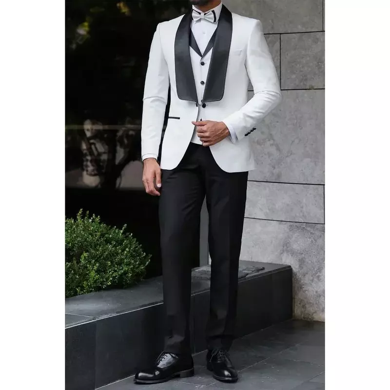 Tuxedo-メンズ3ピーススーツセット,タータンラペル,ボタン1つ,フォーマル,結婚式,ニット,ブレザー,ベスト,パンツ,男性,2022