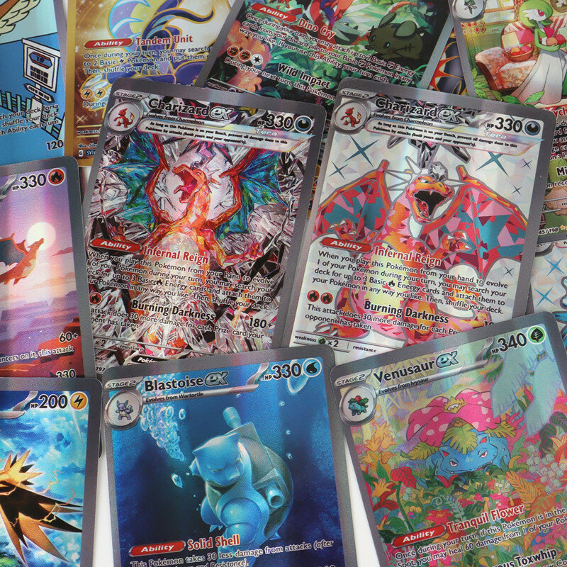 Tarjetas de Pokémon de 100 piezas, caja de refuerzo de llamas de obsidiana, incluye Charizard, versión en inglés