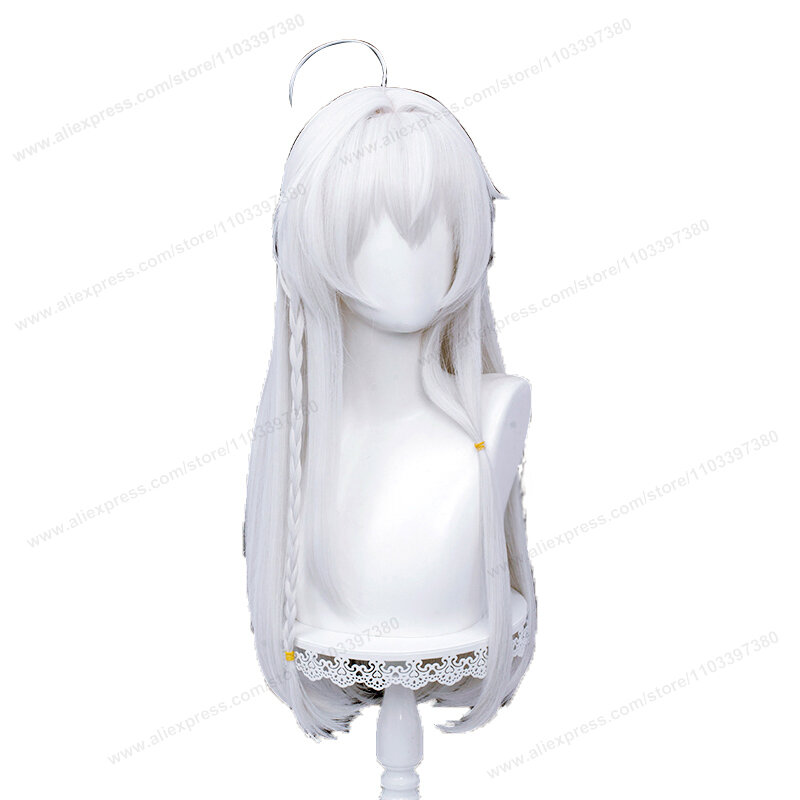 Wig Cosplay Anime Elaina 70cm panjang perak putih rambut wanita Wig Halloween tahan panas + topi Wig