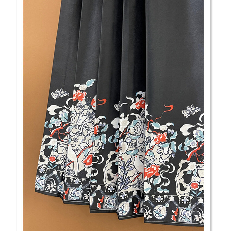 Traditional Chinese Hanfu Clothing for Women Improved Daily Black Blue Horse Face Skirt