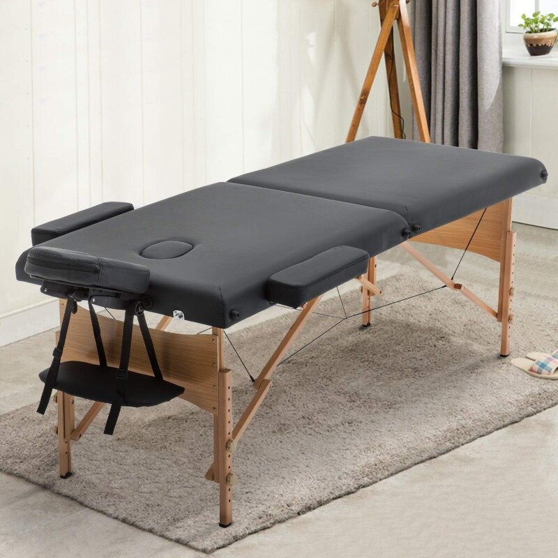 折りたたみ式で調節可能なベッド,ポータブルで持ち運び可能なマッサージテーブル,高さ黒,73インチ,幅28インチ,2つの折りたたみ式ベッド