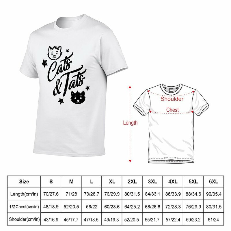 Gatos e Tats Anime T-shirt para homens, tamanhos maiores, roupas oversize