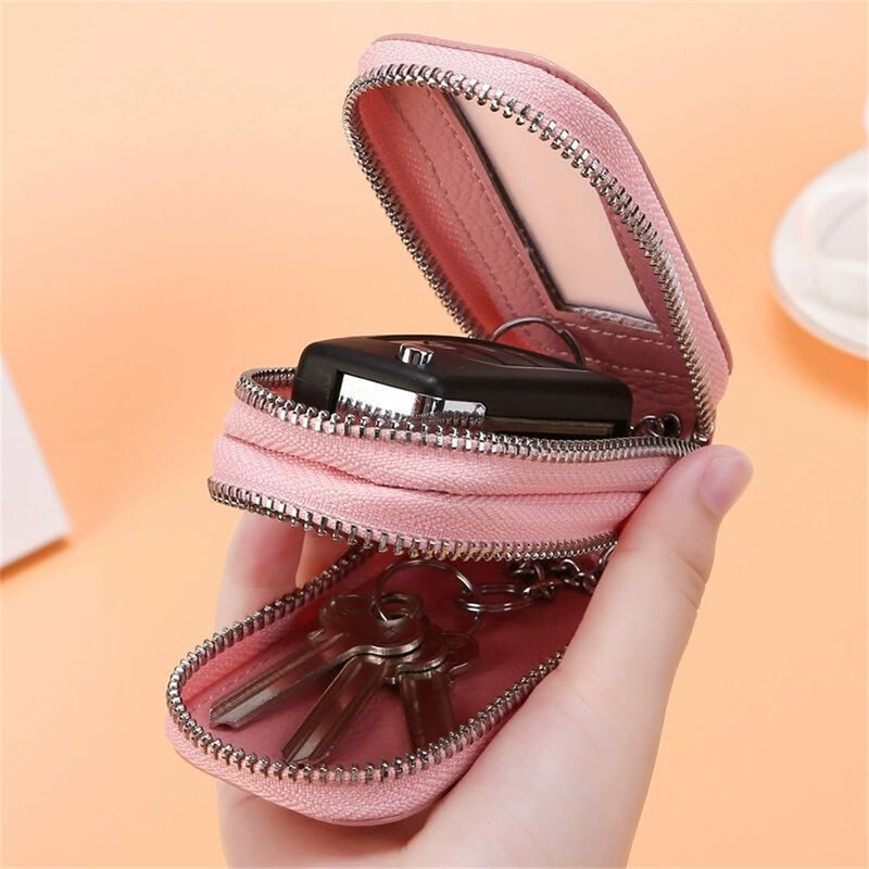 Men Leather Double-layer Key Organizer Protection Cover Women Wallet with Zipper Multi-function General Car Fashion Key Case Bag