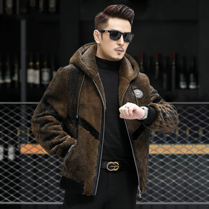 Mantel bulu asli baru musim gugur dan musim dingin mantel pria bulu rakun imitasi mantel bulu topi panjang mantel kulit besar mantel bulu jaket pria Z85