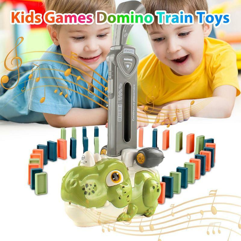 Juego de tren de dominó para niños, juego de dominó de 60 piezas, juguete eléctrico apilable, tren con luz y sonido, bloques de dominó para niños