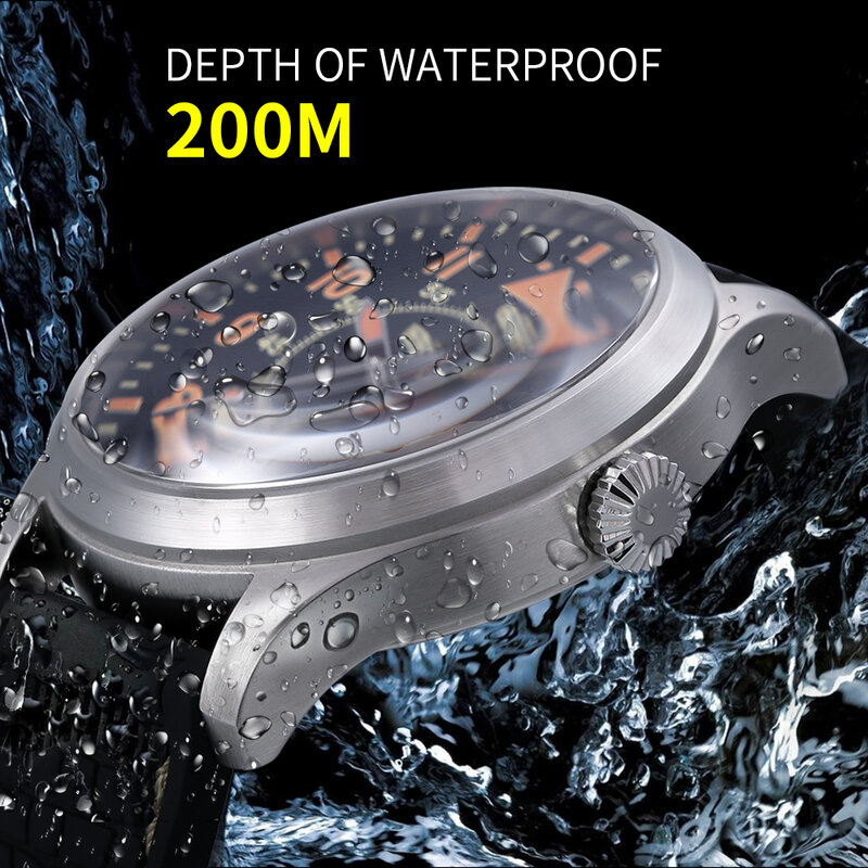 BERNY 20Bar nurek męski automatyczny zegarek mechaniczny zegarek NH36 Pilot wojskowy szafir świecący ponad rozmiar wodoodporne zegarki 20ATM
