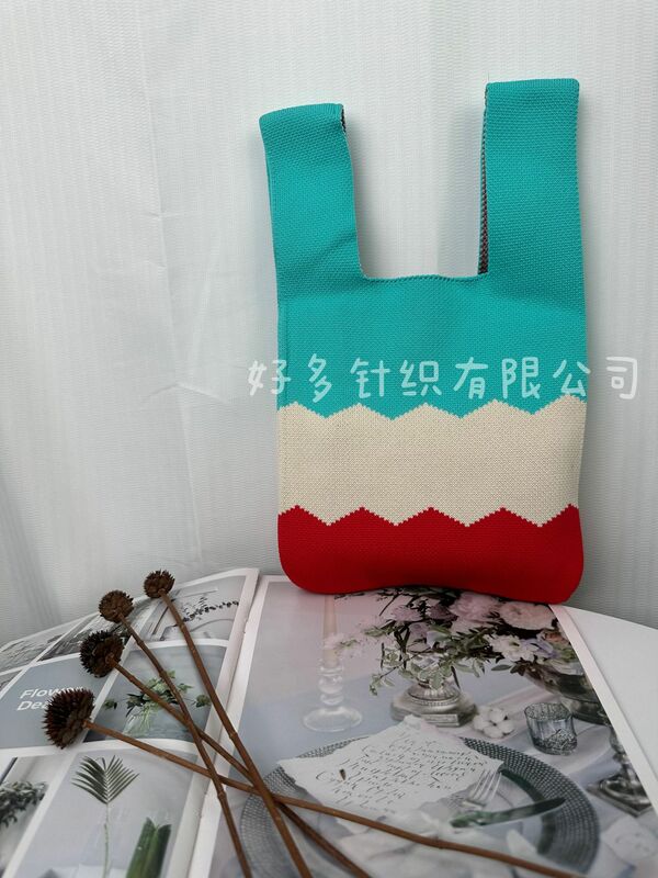 Женская сумка на запястье с узлом, портативная мини-сумка-тоут в полоску, вязаная сумка ручной работы, сумка-мешок для телефона, вместительные сумки для осени и зимы