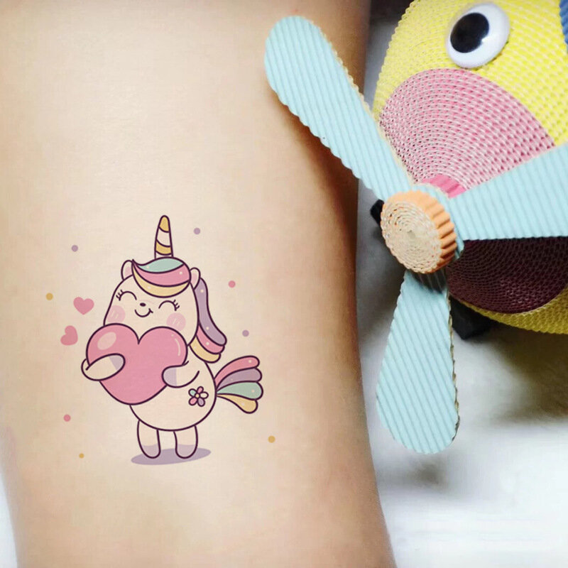 2022 heißer Verkauf Cartoon Einhorn Tattoo für Kid Kinder Körper Kunst Wasserdicht Temporäre Gefälschte Nette Tattoo Aufkleber Party Dekore
