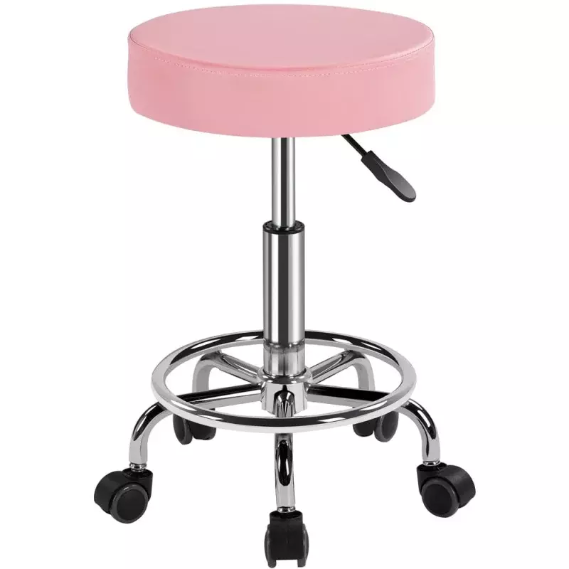 SmileMart-taburete de salón de cuero ajustable, con ruedas, para uso médico/tatuaje, color rosa
