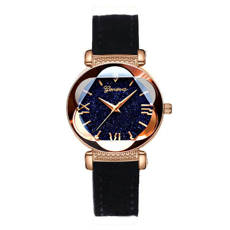 여성용 우아한 시계, 스타 다이얼, 여섯개 세련된 미니멀리스트 럭셔리 시계, 패션 디지털 가죽 스트랩 시계, 여성 시계