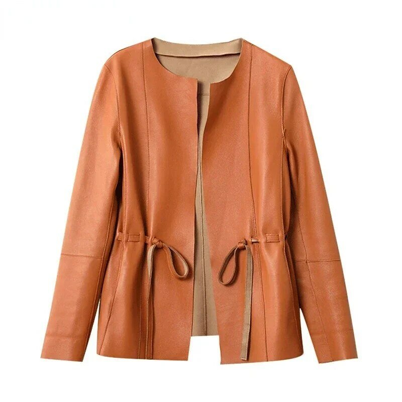 Tajiyane Genuine Sheepskin Jacket Women New 2023 Spring Autumn Elegant Slim Real Leather Jackets Lace Up Coats Fashion Jaquetas