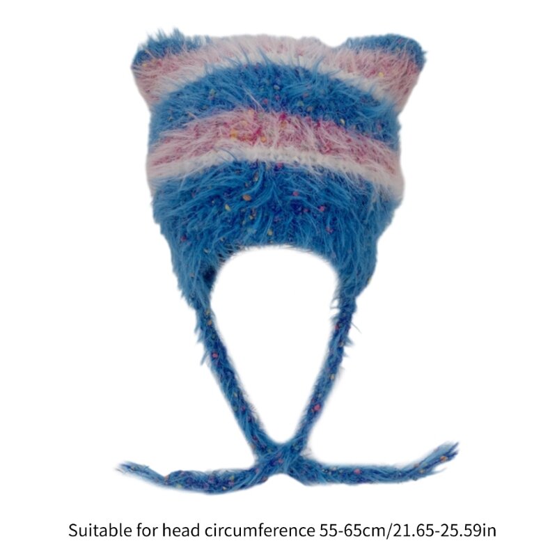 Halloween Kitten Ear Knit Beanie Hat Striped Party Holiday Winter Warm Hat