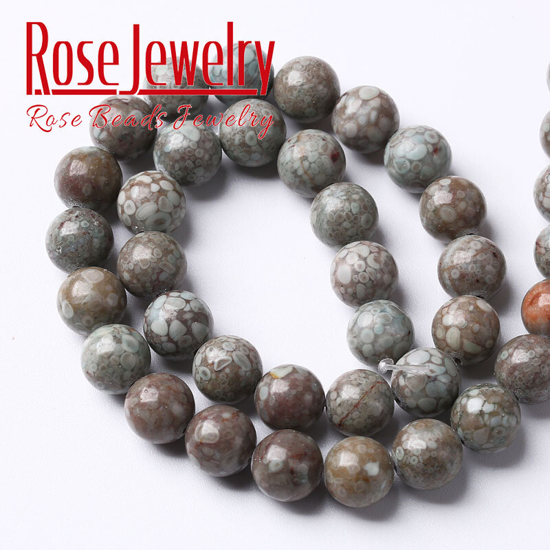 Manik-manik Batu Jasper Bunga Biru Alami untuk Membuat Perhiasan Manik-manik Longgar Bulat Kalung Gelang DIY Buatan Tangan 6 8 10 12Mm 15 "Untai