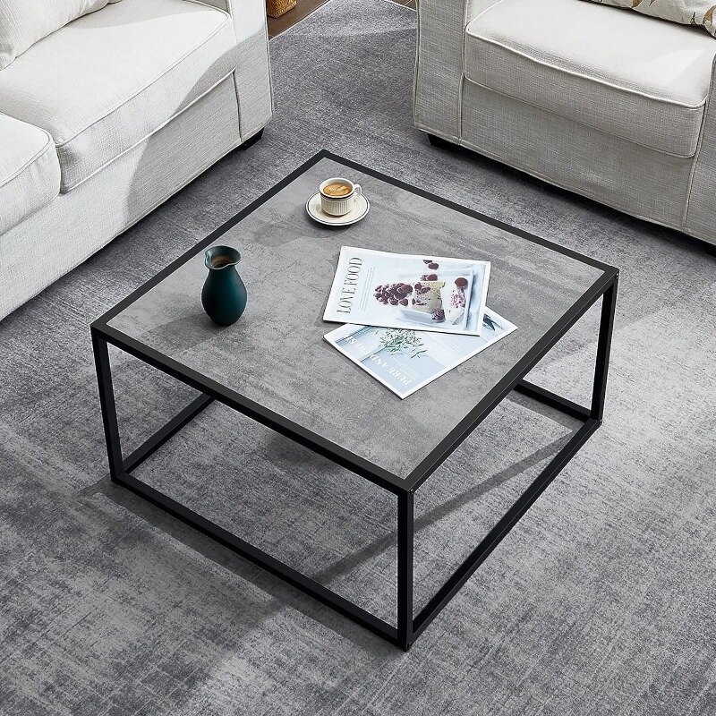Petite table basse carrée simple, table centrale moderne pour salon, bureau à domicile, 27.6x27.6x15.7 pouces