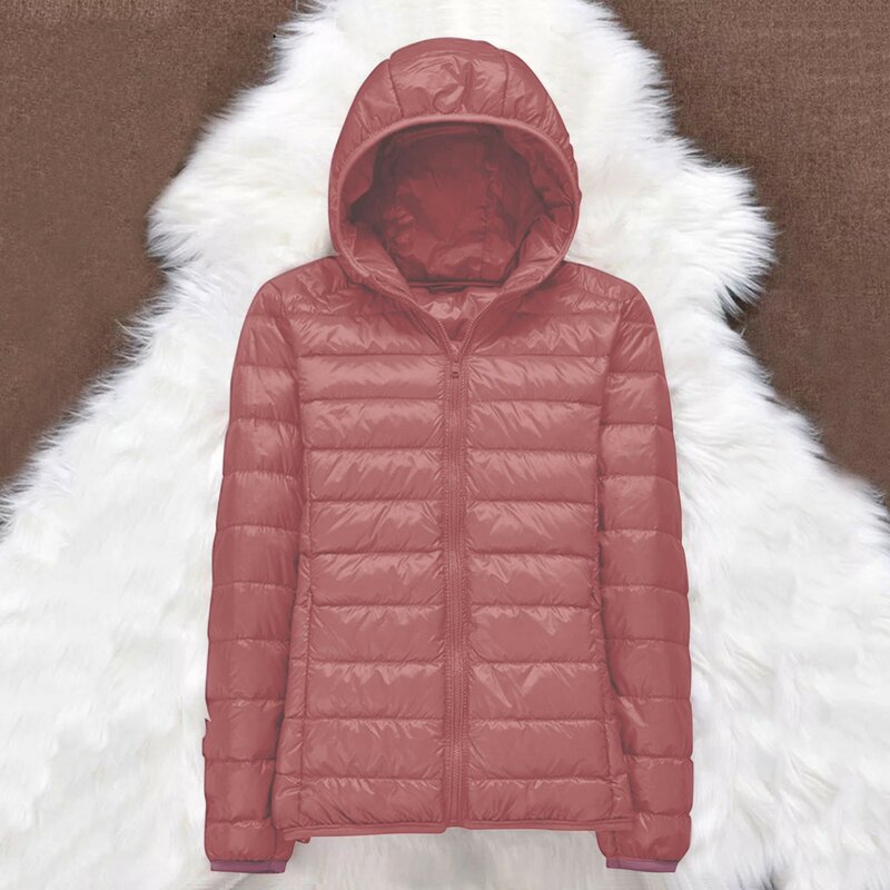 플러스 사이즈 얇은 라이트 다운 재킷, 슬림 숏 후드, 따뜻한 화이트 덕 다운 코트, 여성 아우터, 스트리트웨어, 2023 가을 겨울