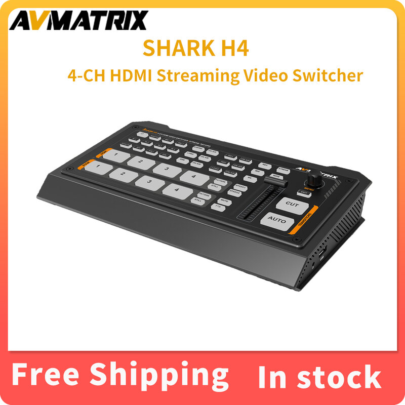 AVMATRIX-conmutador de vídeo en vivo Shark H4, 4 canales, HDMI, con mezclador de Audio USK y DSK, grabación y streamer