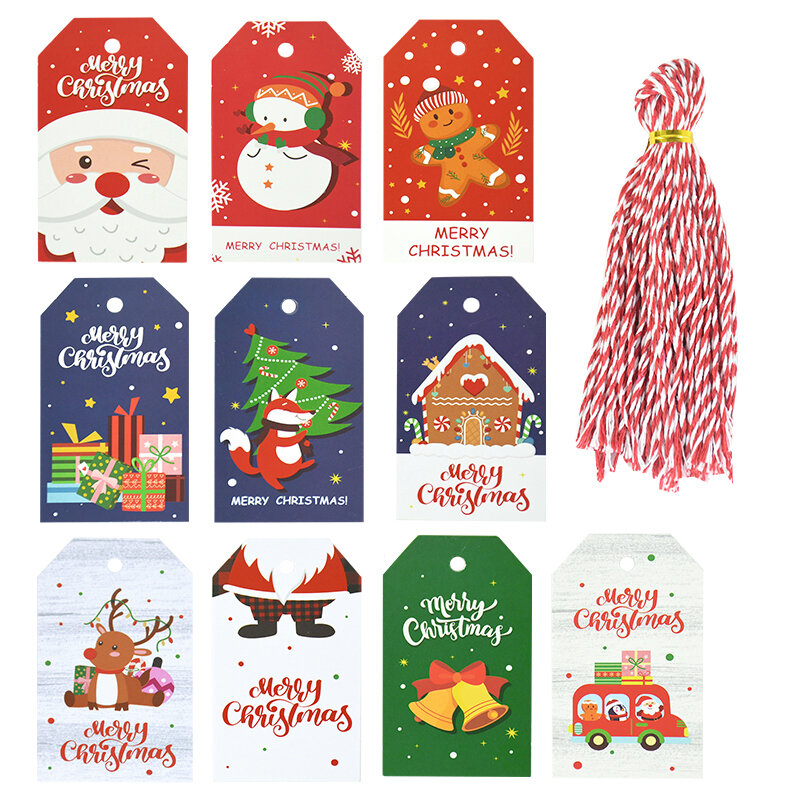 50Pcs Merry Christmas Kraft Paper Labels Card Xmas DIY Hang Tags Gift Wrapping Christmas Party Decoration New Year Navidad