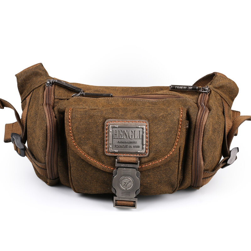 Ruil Retro ผ้าใบเอวกระเป๋าผู้ชายแฟชั่นกระเป๋าอเนกประสงค์กระเป๋าเดินทางกระเป๋า Vintage เดิน Mountaineering แพคเกจ