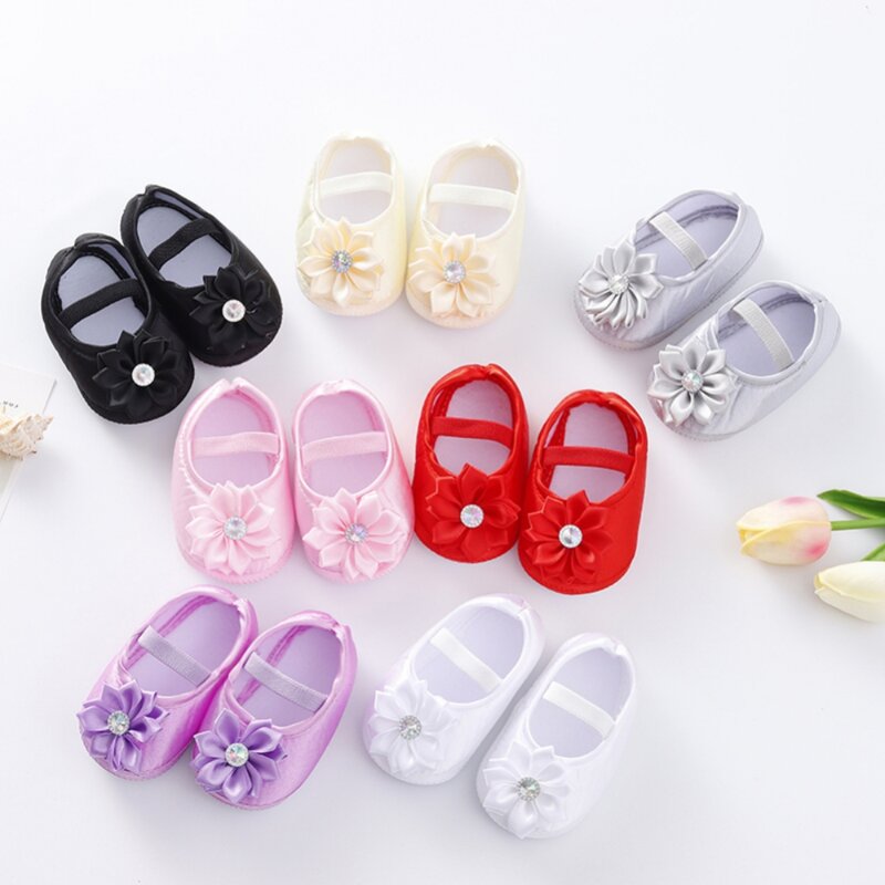 Spring Autumn Baby Girls Princess Flower Shoes Headband Set First Walker Shoe Infants Toddlers Soft Sole Anti-slip Floor Shoes