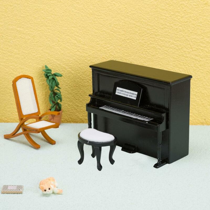 เครื่องดนตรีเปียโนโมเดลเปียโนบ้านตุ๊กตาเหมือนจริงเครื่องดนตรีจำลองสูงพร้อมขอบเรียบสำหรับเล่น