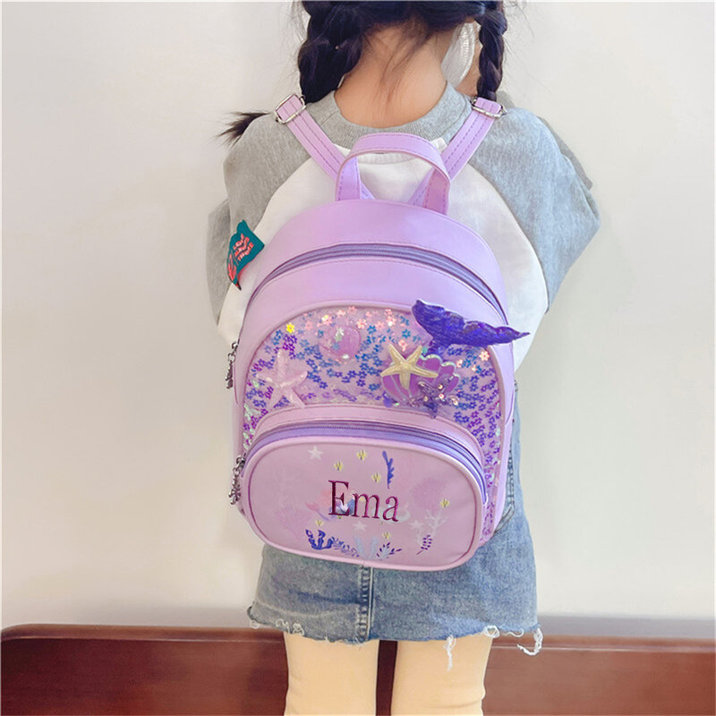 Mochila de princesa de lentejuelas personalizada con nombre personalizado para niños, bolso escolar pequeño para niñas pequeñas, mochilas de aperitivos de viaje al aire libre, nuevo