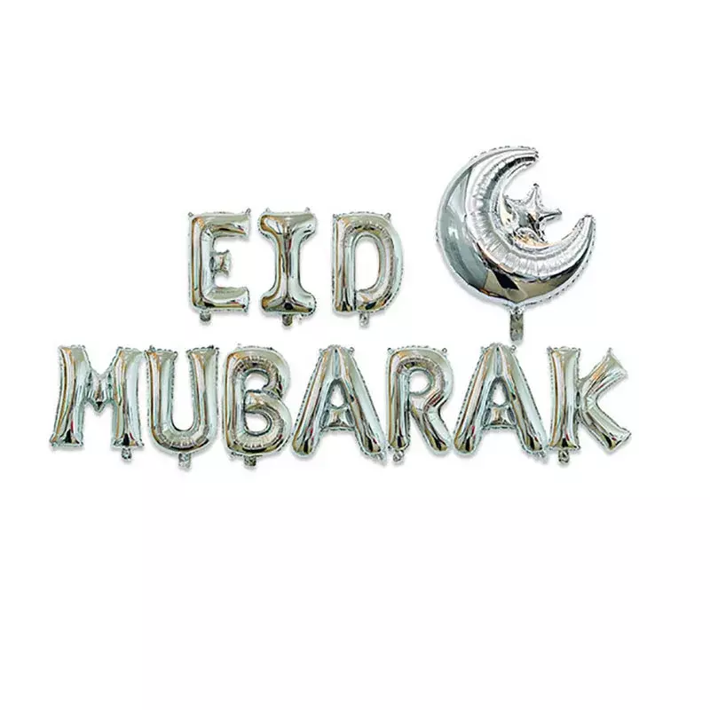 11 Pcs/set EID MUBARAK Foil Balon Mawar Emas Perak Huruf dengan Bintang Bulan Eid Balon untuk Muslim Eid Dekorasi Pesta perlengkapan